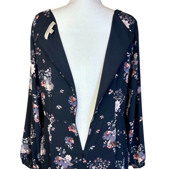 LOFT Black Floral Long Sleeve Dress Plus Size 18 - Picture 6 of 13